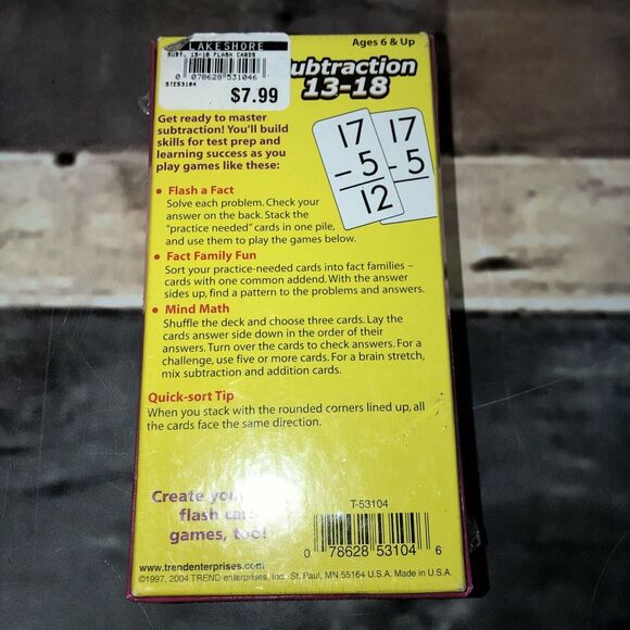 TREND‎ FLASH CARDS SUBTRACTION 13-18 (99 Cards) T-53104 NIP - Picture 2 of 3